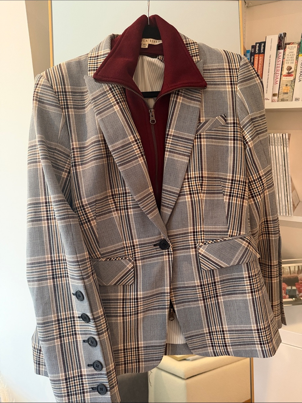 Veronica Beard Women's Blazer Jacket with  Removable Burgundy Layered Zip